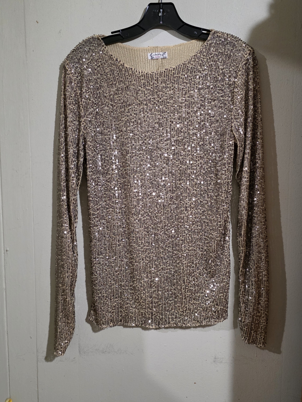 Free People Champagne Sequin Ribbed Long Sleeve Top Used Size M